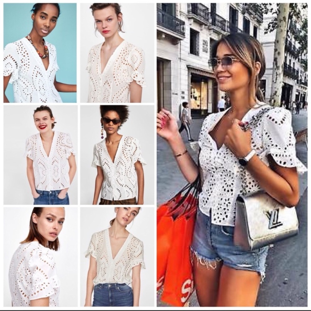 Zara White Eyelet Blouse | Size XL - Picture 3 of 9